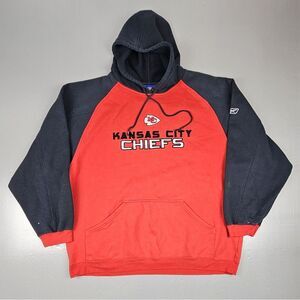 Reebok Kansas‎ City Chiefs Hoodie Mens XL. Vintage 90s Distressed Sweatshirt.
